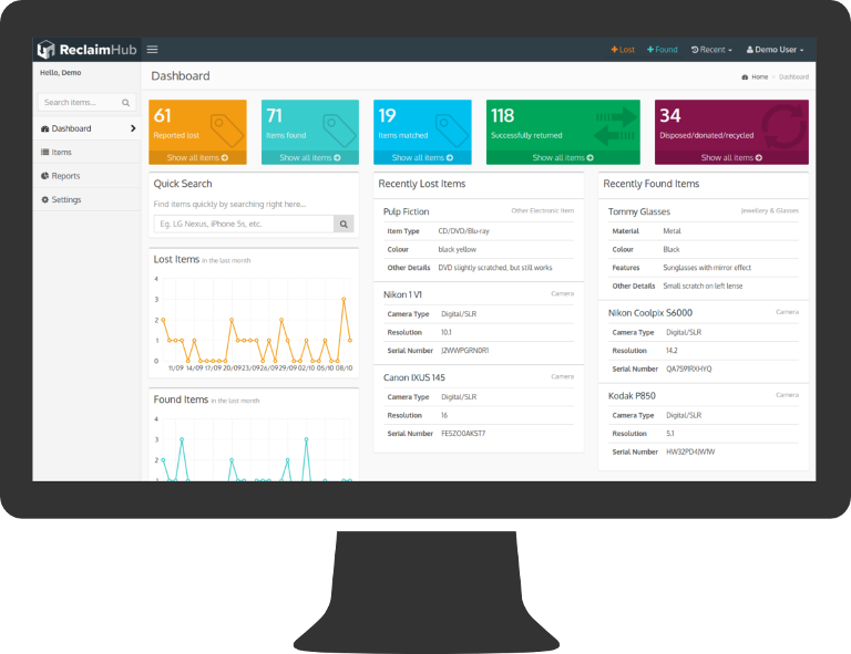 ReclaimHub Control Panel on desktop monitor